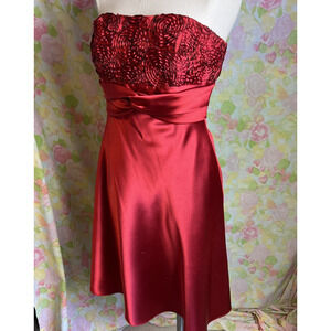 Jessica McClintock Womens 8 Red Satin Dress Strapless Gown Formal Prom